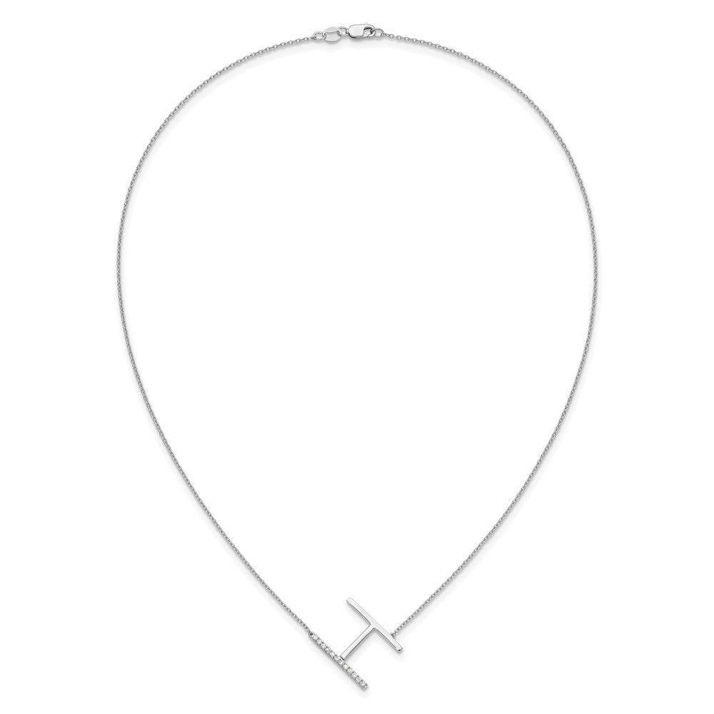 14K White Gold Sideways Diamond Initial H Necklace
