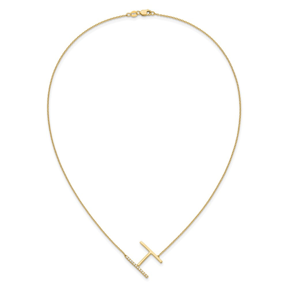 14K Sideways Diamond Initial H Necklace