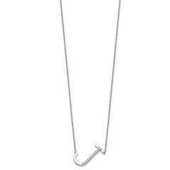 14K White Gold Sideways Diamond Initial J Necklace
