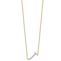14K Sideways Diamond Initial J Necklace