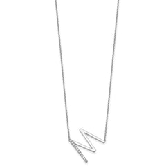 14K White Gold Sideways Diamond Initial M Necklace
