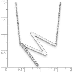 14K White Gold Sideways Diamond Initial M Necklace