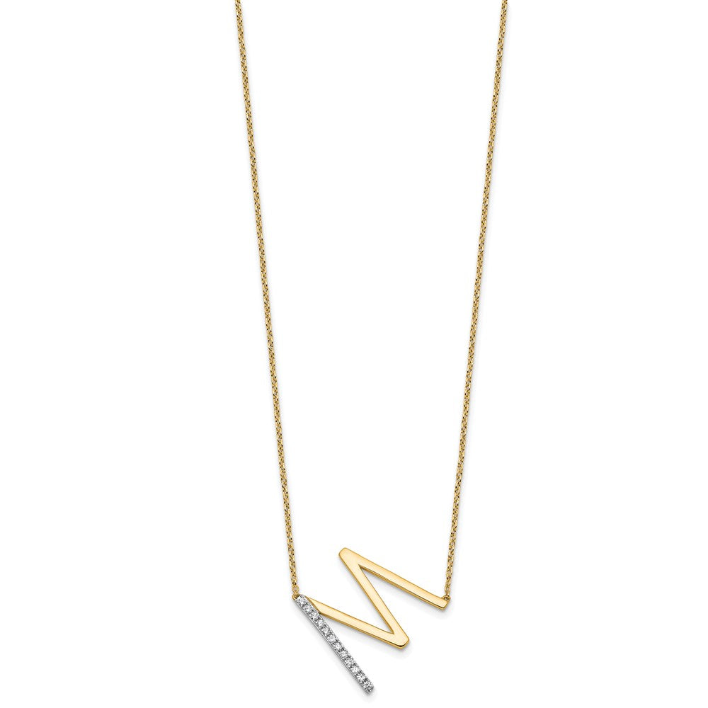 14K Sideways Diamond Initial M Necklace