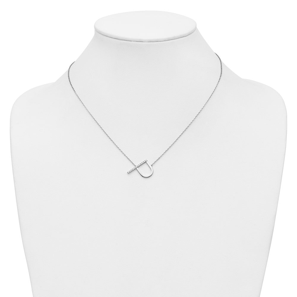 14K White Gold Sideways Diamond Initial P Necklace