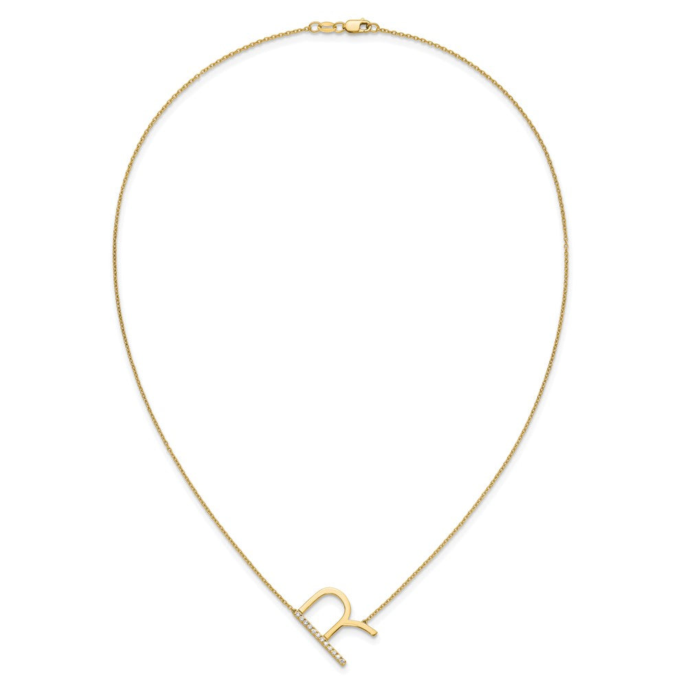 14K Sideways Diamond Initial R Necklace