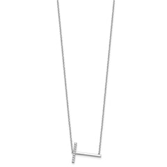 14K White Gold Sideways Diamond Initial T Necklace