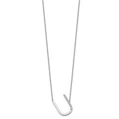 14K White Gold Sideways Diamond Initial U Necklace