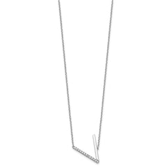 14K White Gold Sideways Diamond Initial V Necklace