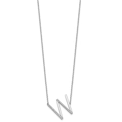 14K White Gold Sideways Diamond Initial W Necklace