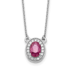14k White Gold Diamond and 7x5mm Oval Ruby Halo 18 inch Necklace