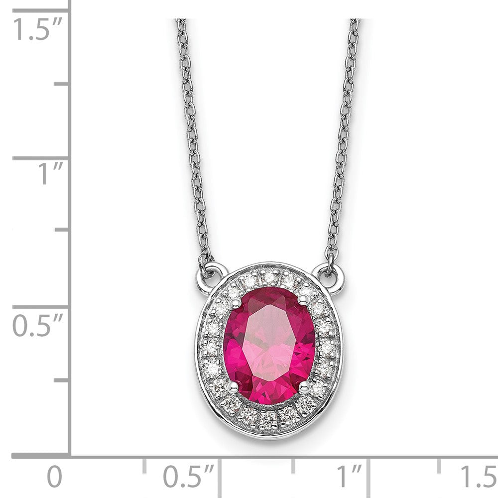 14k White Gold Diamond and Oval Ruby 18 inch Necklace