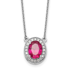 14k White Gold Diamond and 9x7mm Oval Ruby Halo 18 inch Necklace