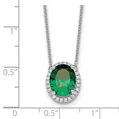 14k White Gold Oval Created Emerald/Diamond 18in. Halo Necklace