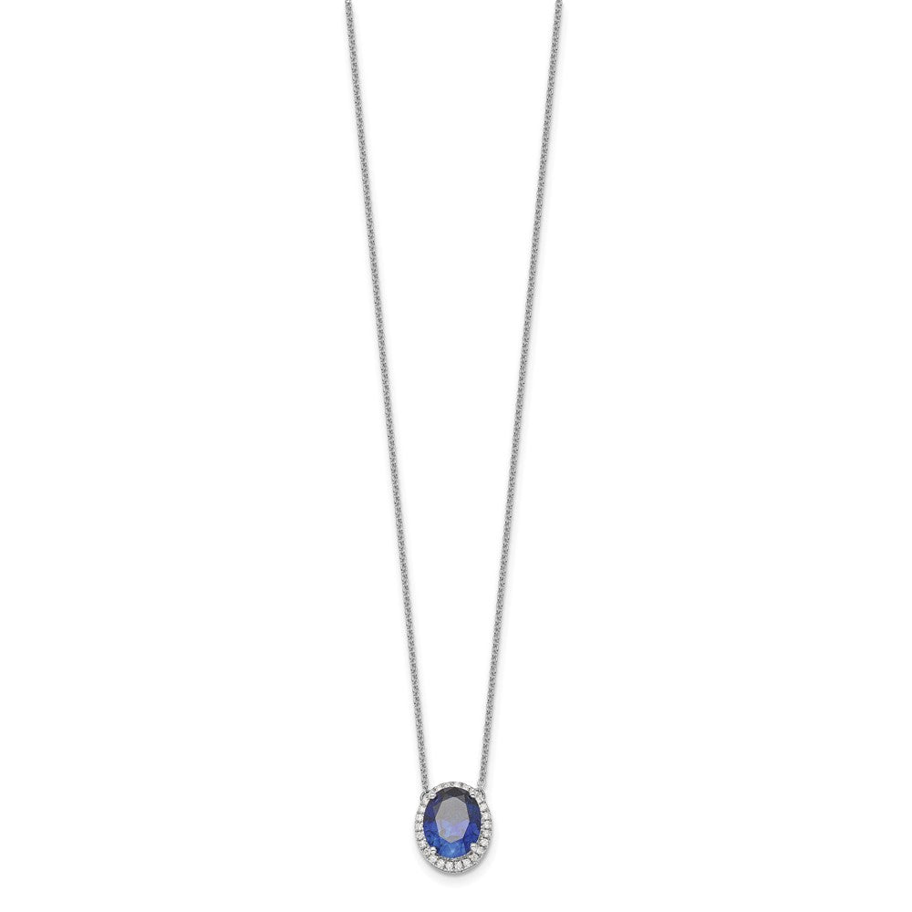 14k White Gold Oval Created Sapphire/Diamond 18in. Halo Necklace