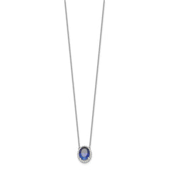 14k White Gold Oval Created Sapphire/Diamond 18in. Halo Necklace