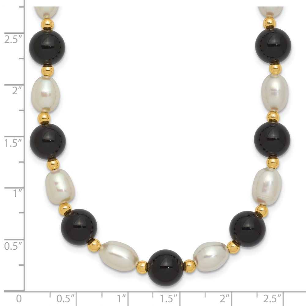 14k 6-7mm White Rice FW Cultured Pearl Onyx Bead Necklace