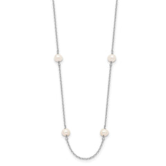 14k White Gold 4-5mm White Near-Round Freshwater Cultured Pearl 8-Station 16 inch Necklace