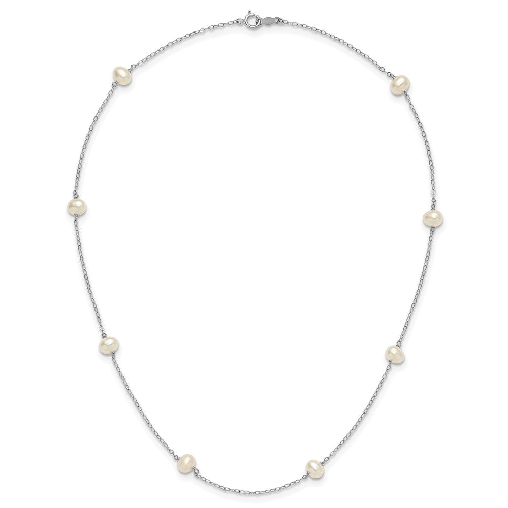 14K White Gold 4-5mm White Near Round Freshwater Cultured Pearl 8-station 18 inch Necklace