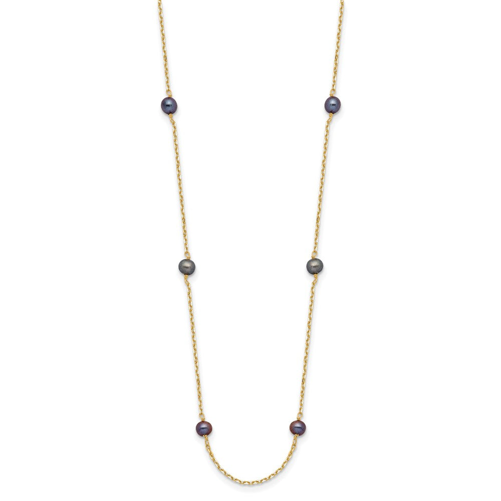 14k 5-6mm Black Near Round Freshwater Cultured Pearl 9-station 16 inch Necklace