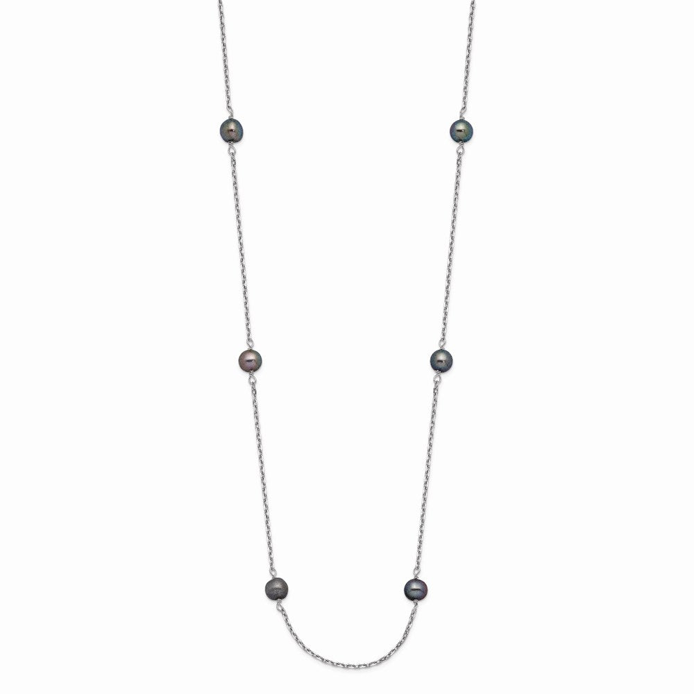 14k White Gold 4-5mm Black Near-Round Freshwater Cultured Pearl 8-Station 16 inch Necklace