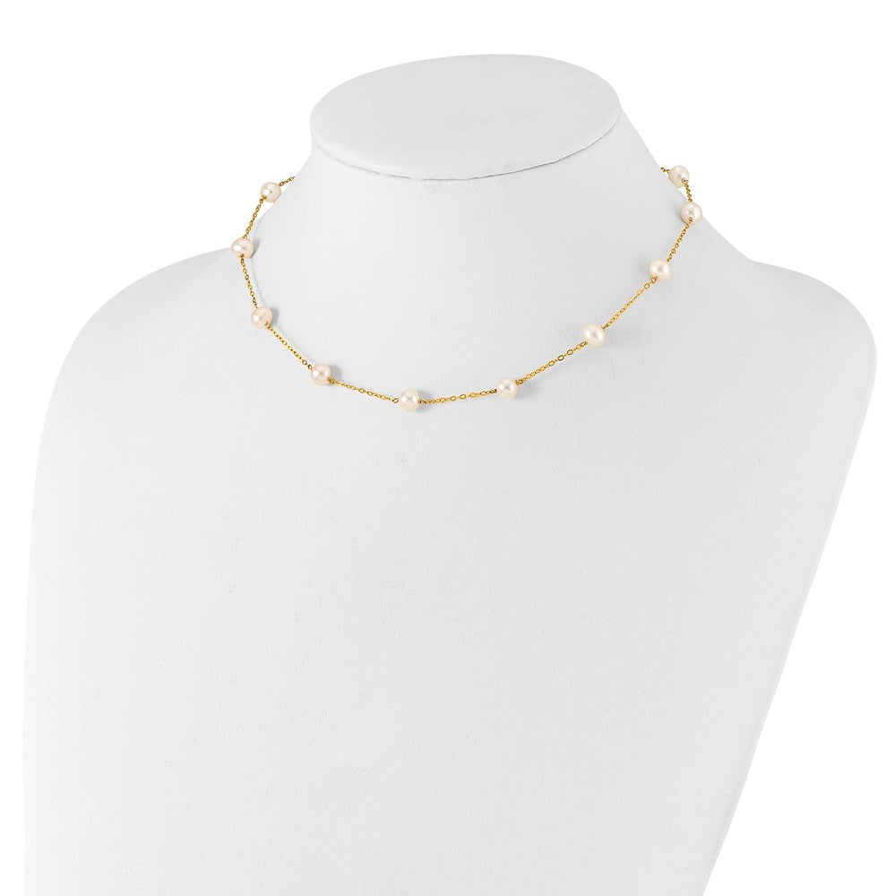 14K 5.5-6.5mm White Near Round Freshwater Cultured Pearl 12-station 18 inch Necklace
