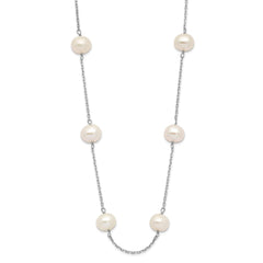 14k White Gold 6-7mm White Near-Round Freshwater Cultured Pearl 12-Station 16 inch Necklace