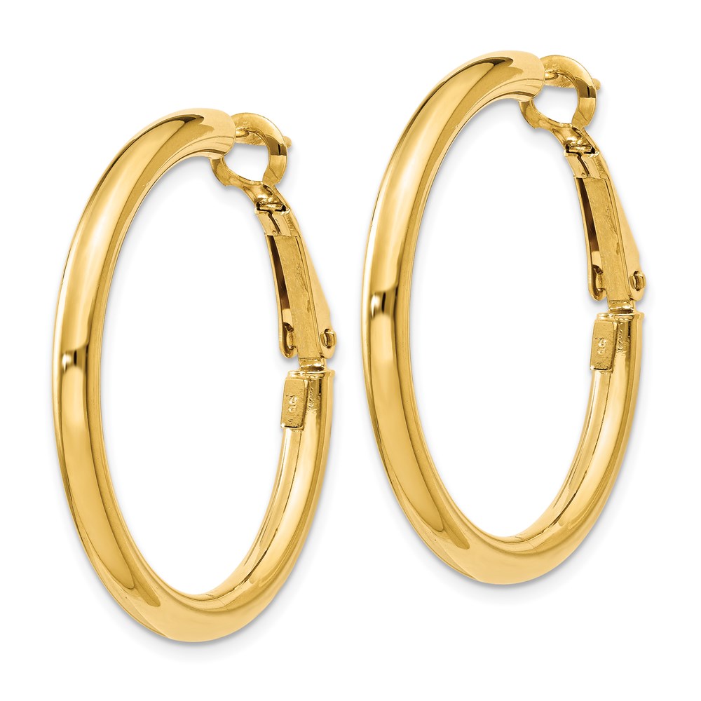 14k 3x25mm Polished Round Omega Back Hoop Earrings
