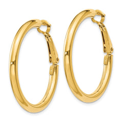 14k 3x25mm Polished Round Omega Back Hoop Earrings