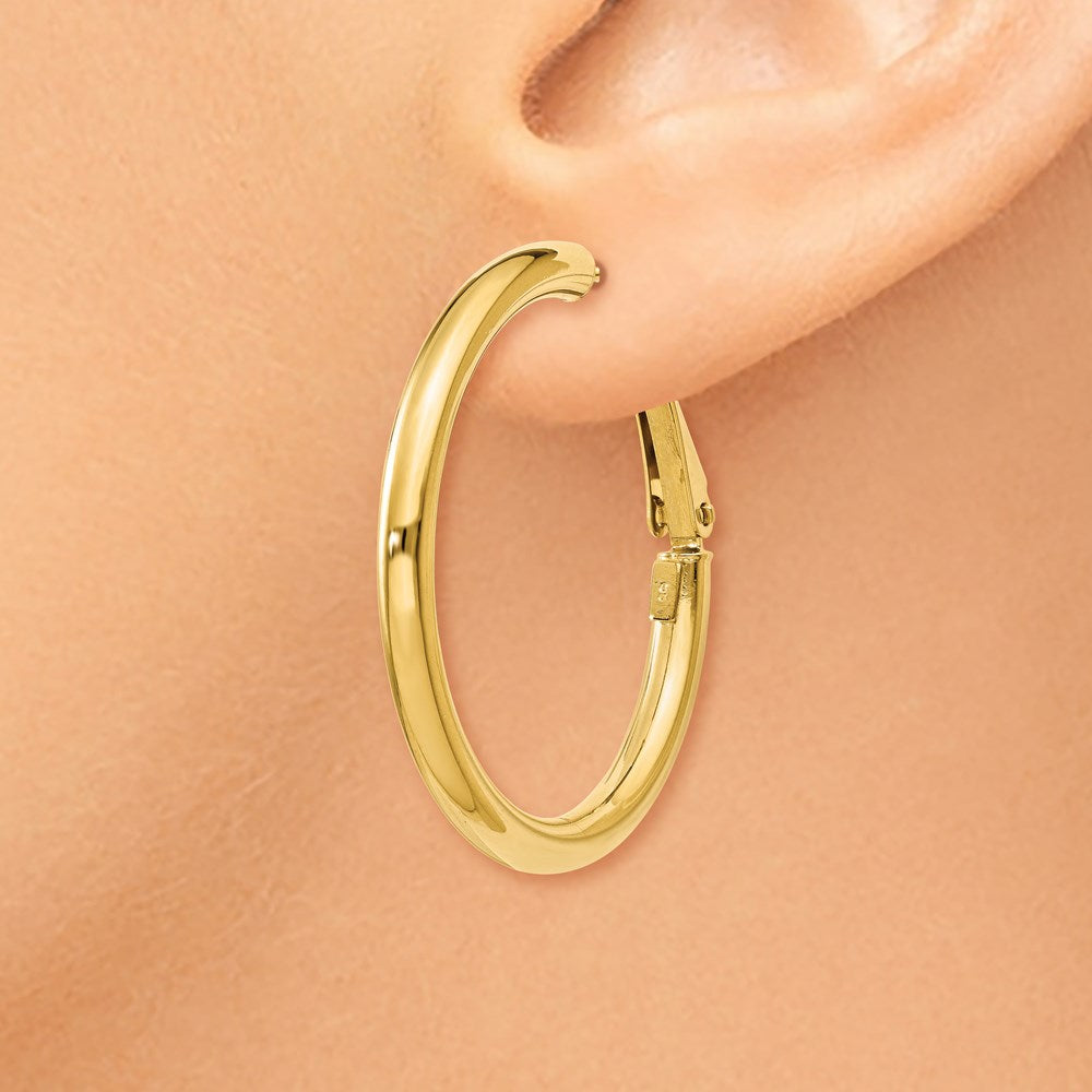 14k 3x25mm Polished Round Omega Back Hoop Earrings