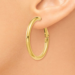 14k 3x25mm Polished Round Omega Back Hoop Earrings