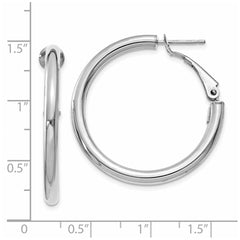 14k White Gold 3x25mm Polished Round Omega Back Hoop Earrings