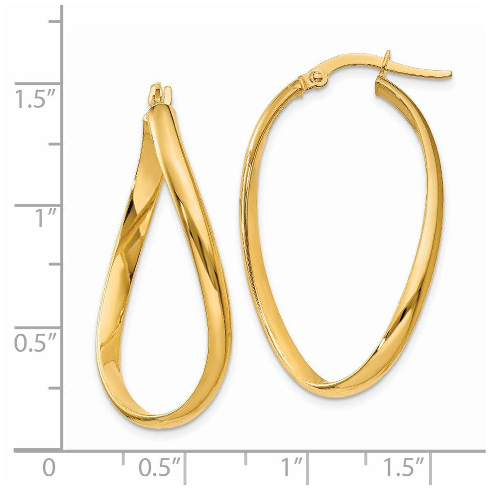 14k 3mm Twisted Oval Hoop Earrings