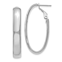 14k 5.75mm White Gold Oval Omega Back Hoop Earrings - 2