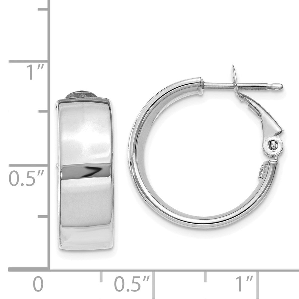 14k 6.75mm White Gold Omega Back Hoop Earrings