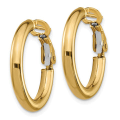 14k 3x15mm Polished Round Omega Back Hoop Earrings