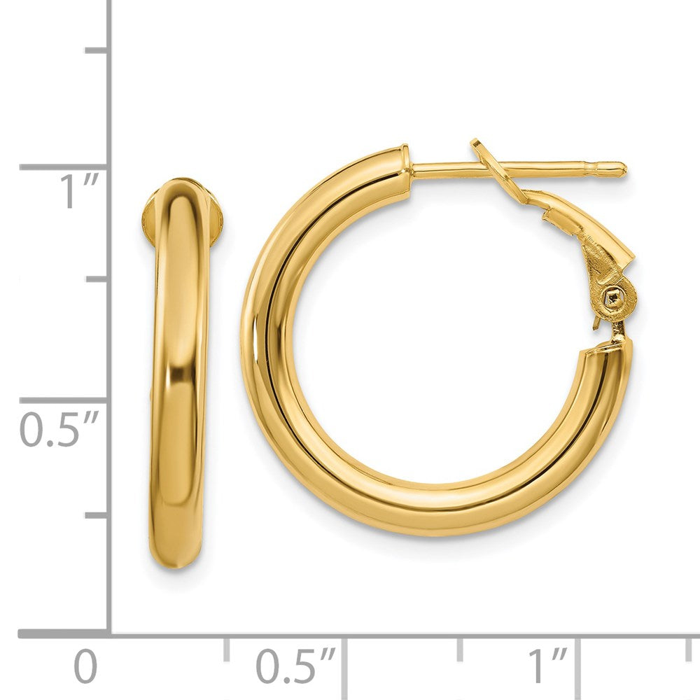 14k 3x15mm Polished Round Omega Back Hoop Earrings