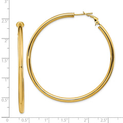 14k 3x50mm Polished Round Omega Back Hoop Earrings