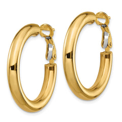 14k 4x20mm Polished Round Omega Back Hoop Earrings