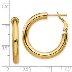 14k 4x20mm Polished Round Omega Back Hoop Earrings