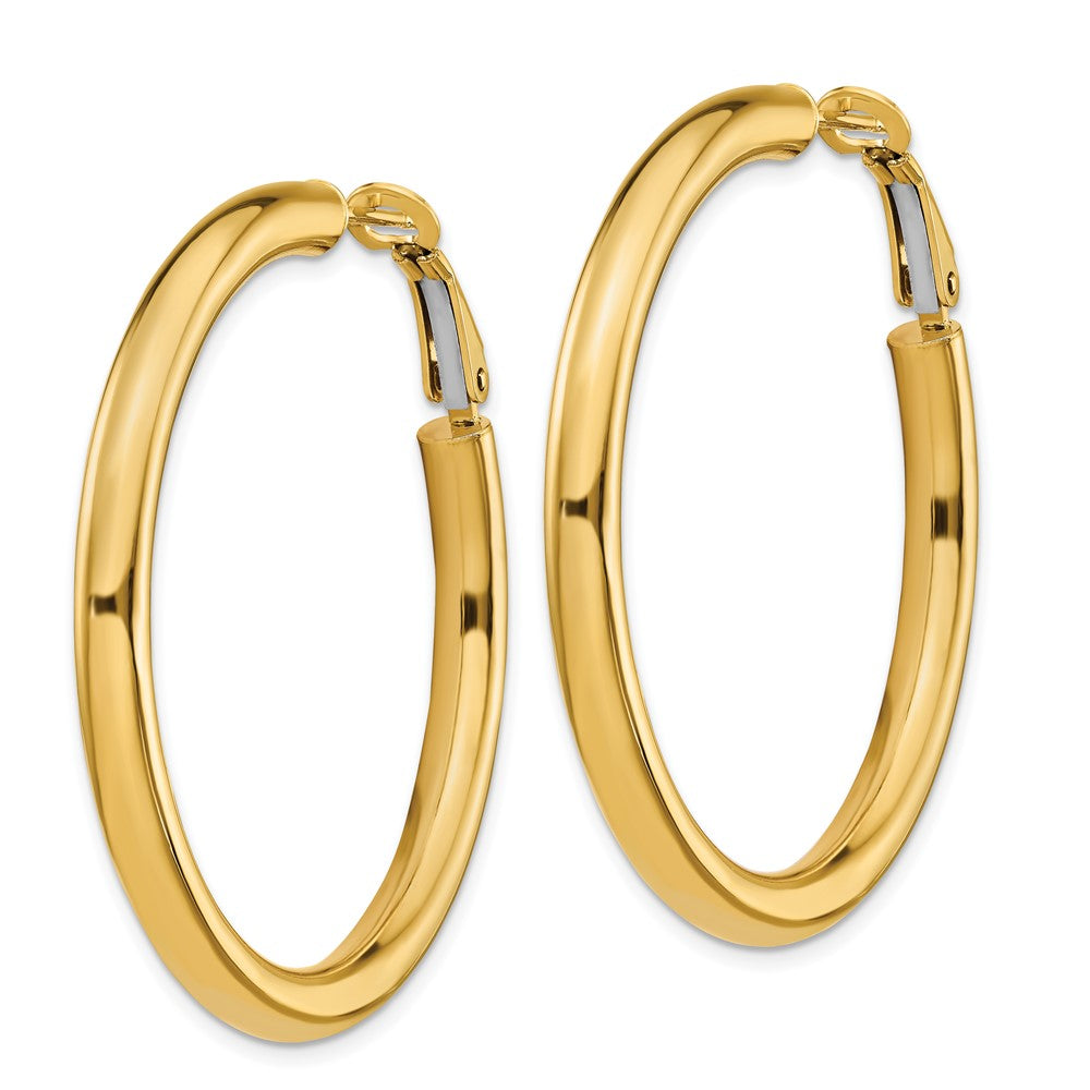 14k 4x35mm Polished Round Omega Back Hoop Earrings