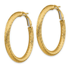 14k 4x30mm Diamond-cut Round Omega Back Hoop Earrings