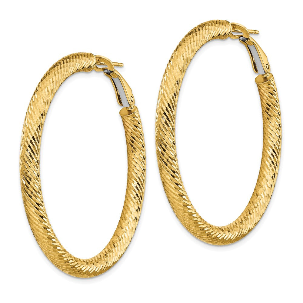 14k 4x35mm Diamond-cut Round Omega Back Hoop Earrings