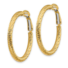 14k 3x25mm Diamond-cut Round Omega Back Hoop Earrings