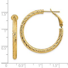 14k 3x25mm Diamond-cut Round Omega Back Hoop Earrings