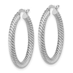 14k 3x20mm White Gold Twisted Round Hoop Earrings