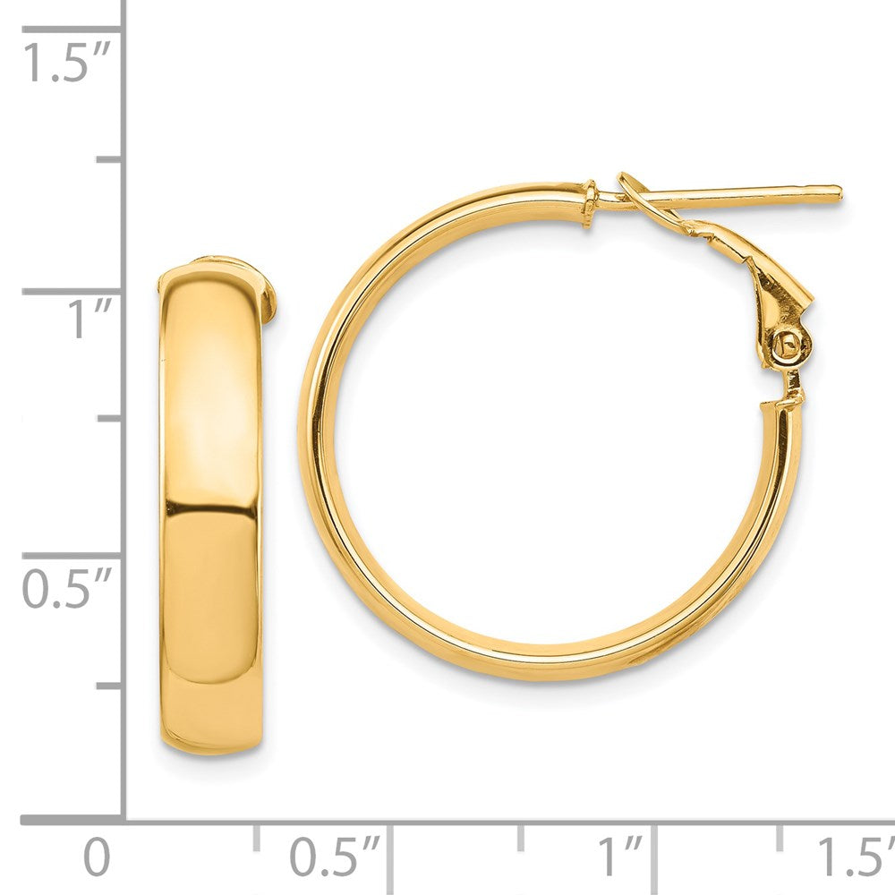 14k High Polished 5mm Omega Back Hoop Earrings