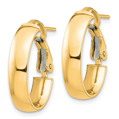 14k High Polished 5mm Omega Back Oval Hoop Earrings