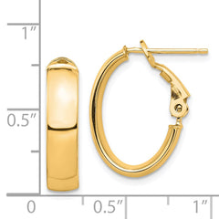 14k High Polished 5mm Omega Back Oval Hoop Earrings