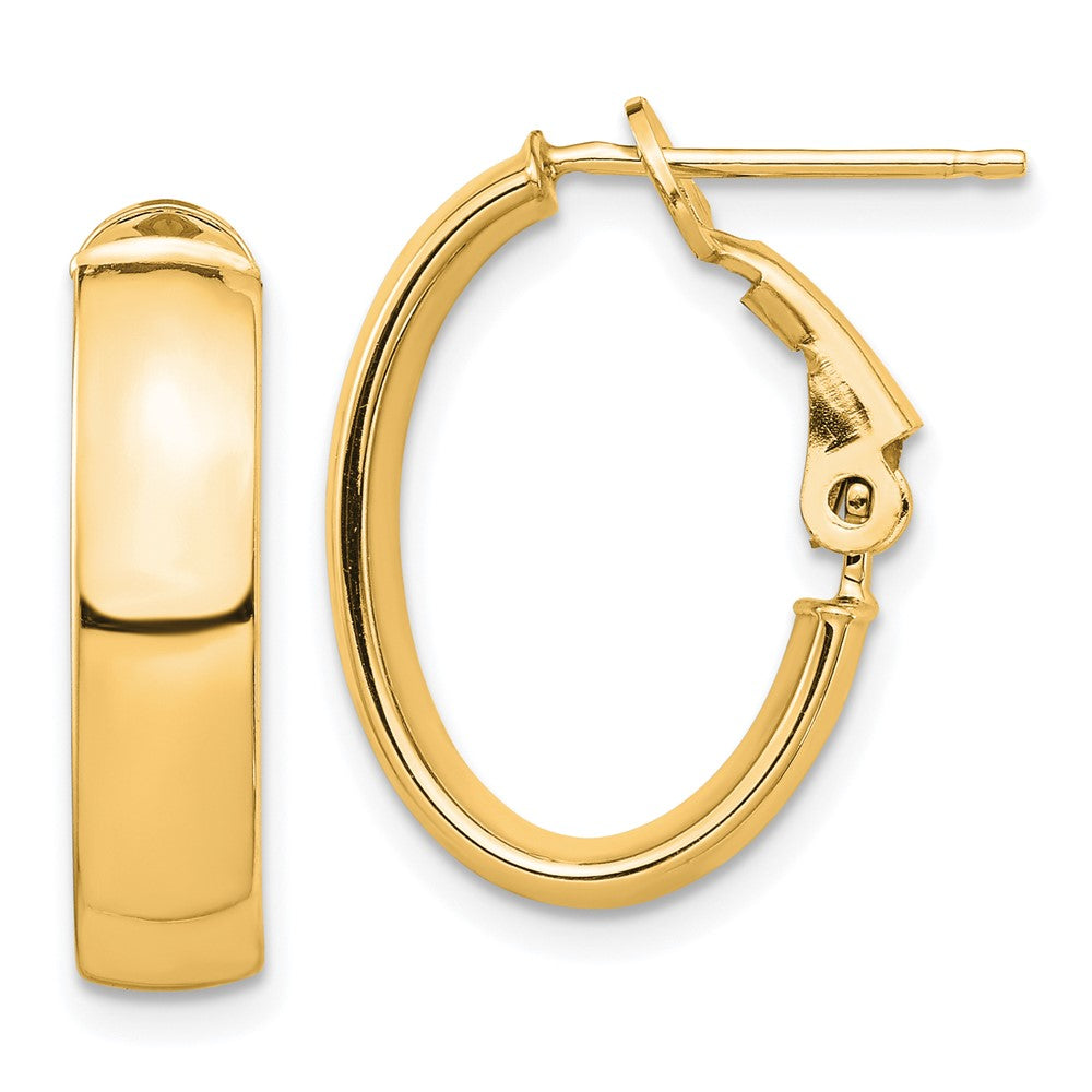 14k High Polished 5mm Omega Back Oval Hoop Earrings - 2