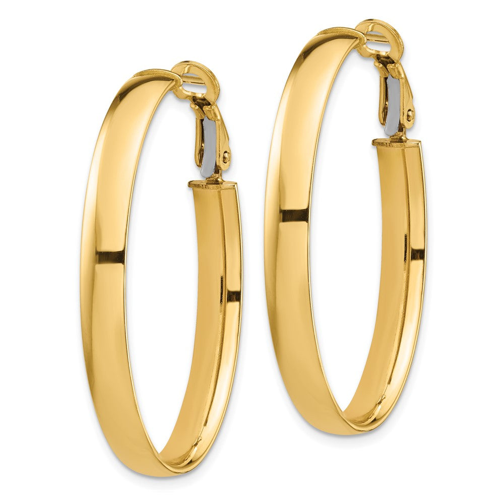 14k High Polished 5mm Omega Back Oval Hoop Earrings